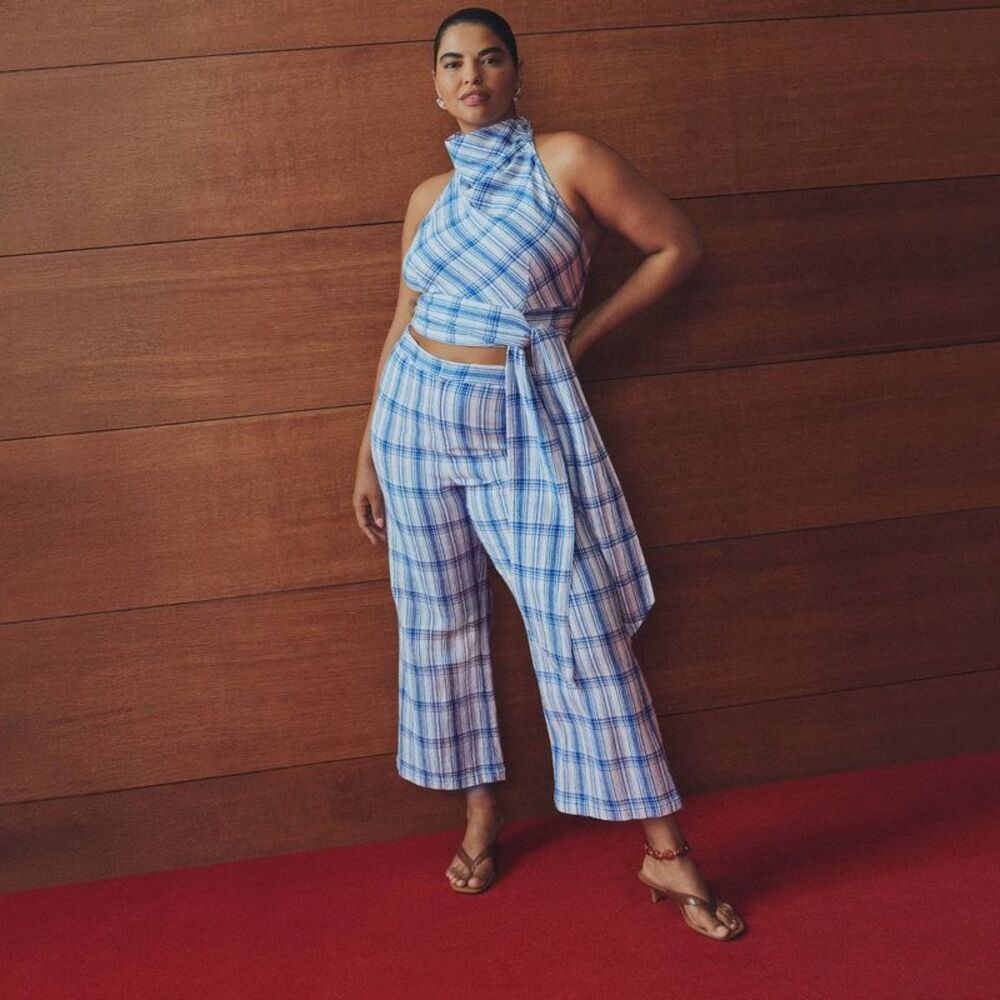 Women's Gingham Kick Flare Trousers - Rosie Assoulin Blue 14